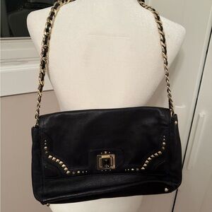 Juicy Couture Black Leather Shoulder Bag with Gold Chain